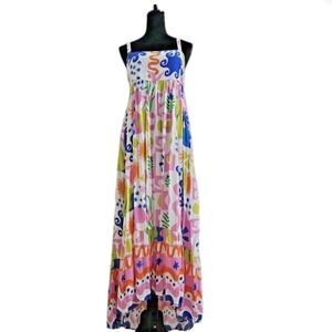 Paper Heart Colorful Maxi Dress with Abstract Print-Size Medium